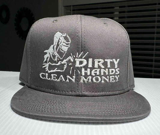 Charcoal Grey Snapback with Welder Design: Dirty Hands, Clean Money